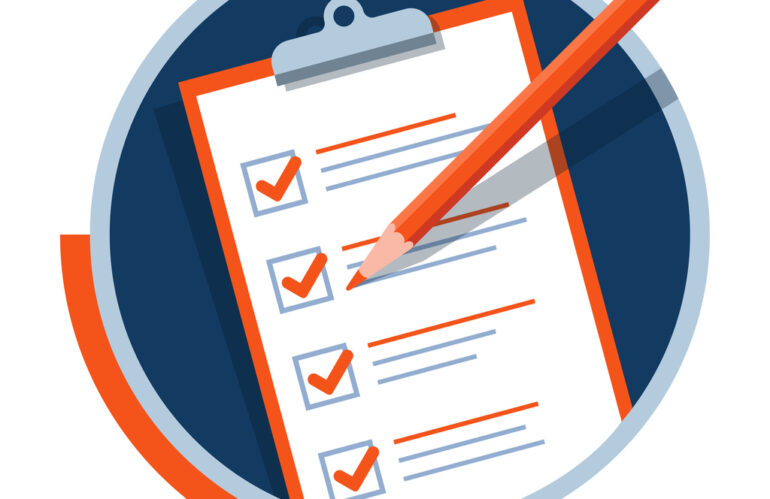 Paper checklist and pencil icon. Successful formation of business tasks and goals.
