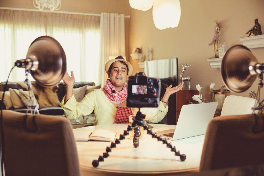 Content Creator Shooting a Video with Studio Equipment set-up in Home